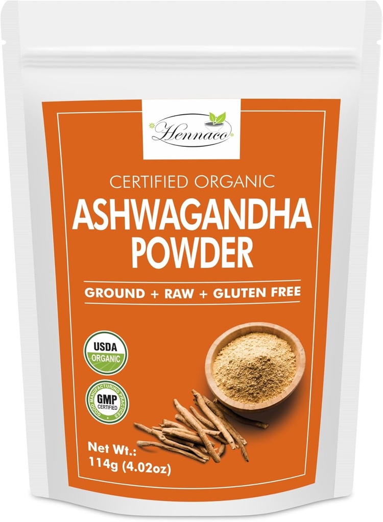 Organiczny proszek Ashwaganda 124; Pouch Pouch Pouch Resealable; Withania Somnifera z Indii 124; USDA Organic Month 124; Non-GMO Month 124; Pure & Natural Herbal Ashwaganda Powder 124; 114 Grams (4 OZ)