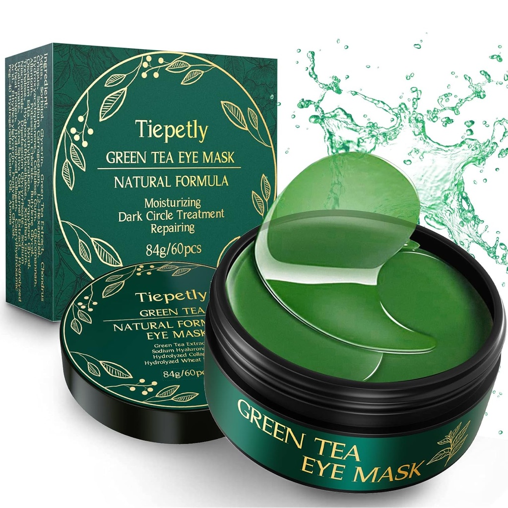 Tiepely pod oczami Maski z Collagen, Zielonej herbaty Eye Patches dla ciemnych kręgów i puffiness, Hydrating, Anti Rotinkle, 60 szt.