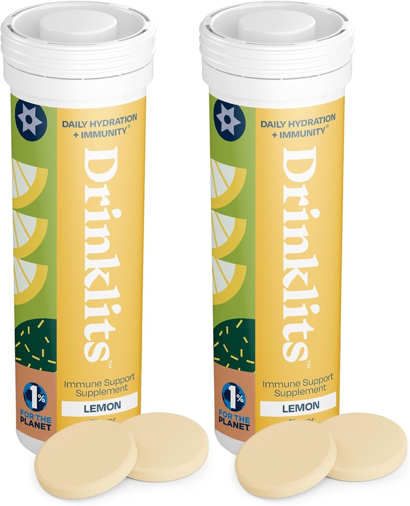 Pijawki Lemon Immune Support Tablets (2) Korek rurowy 124; Dzienny Immunitet - 0g Cukier - Witaminy - Elektrolity - Mieszanka ziołowa 124; 20 Słupki - 10 Tabletki na rurę