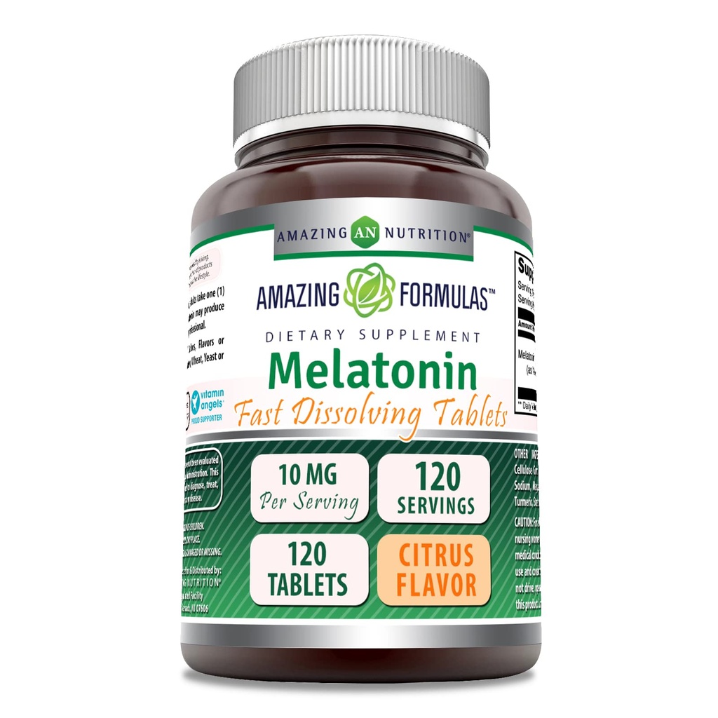 Amazing Melatonin 10 Mg XI124; Szybkie rozpuszczanie tabletek Suplement XI124; Citrus Flavor XI124; Non- GMO XI124; Gluten- Free XI124; Made in USA (1 Pack XI124; 120 Count)