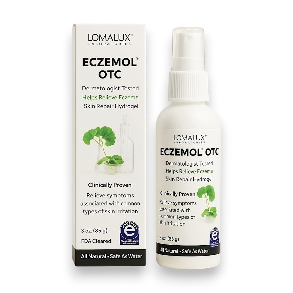 Loma Lux Nowy Eczemol Spray OTC Natural & No Sting Hipochlorous dla Eczema, rany, oparzenia, cięcia, podrażnienie skóry, zapalenie skóry promieniowaniem, oparzenia słoneczne, swędzenie skóry, dla dzieci i dorosłych