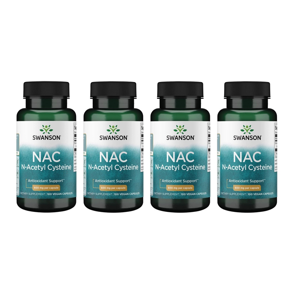Swanson NAC - N- Acetyl Cysteine - Suplement 600 mg 100 kapsułek (4 opakowania)