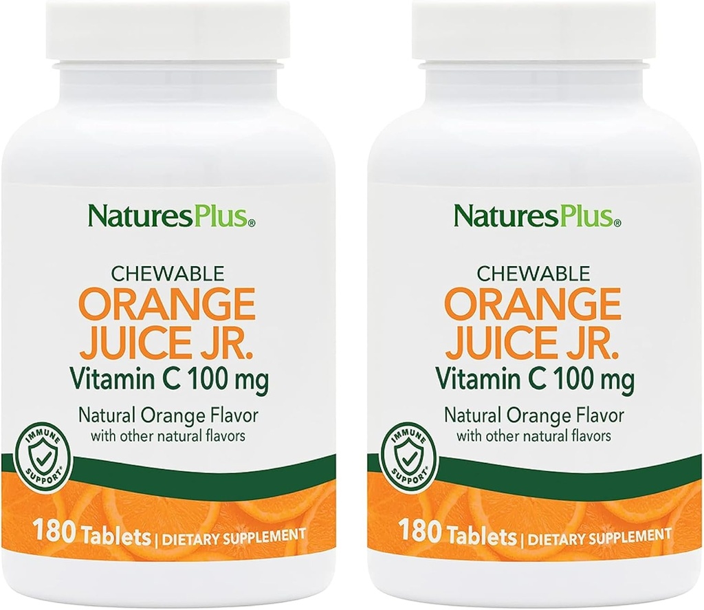 NaturesPlus Sok pomarańczowy Jr. - Opakowanie 2, 180 Tabletki do żucia - 100 mg Witamina C - Wegetarianin, Gluten Free - 360 Całkowita obsługa