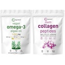 Micro Składniki Multi Collagen Protein Powder 16oz & Vegan Omega 3 Algae Oil Supplement Bundle 2 Pack 124; Kolagen Grass- Fed Peptides 124; Omega- Full Spectrum Alternative to Fish Oil