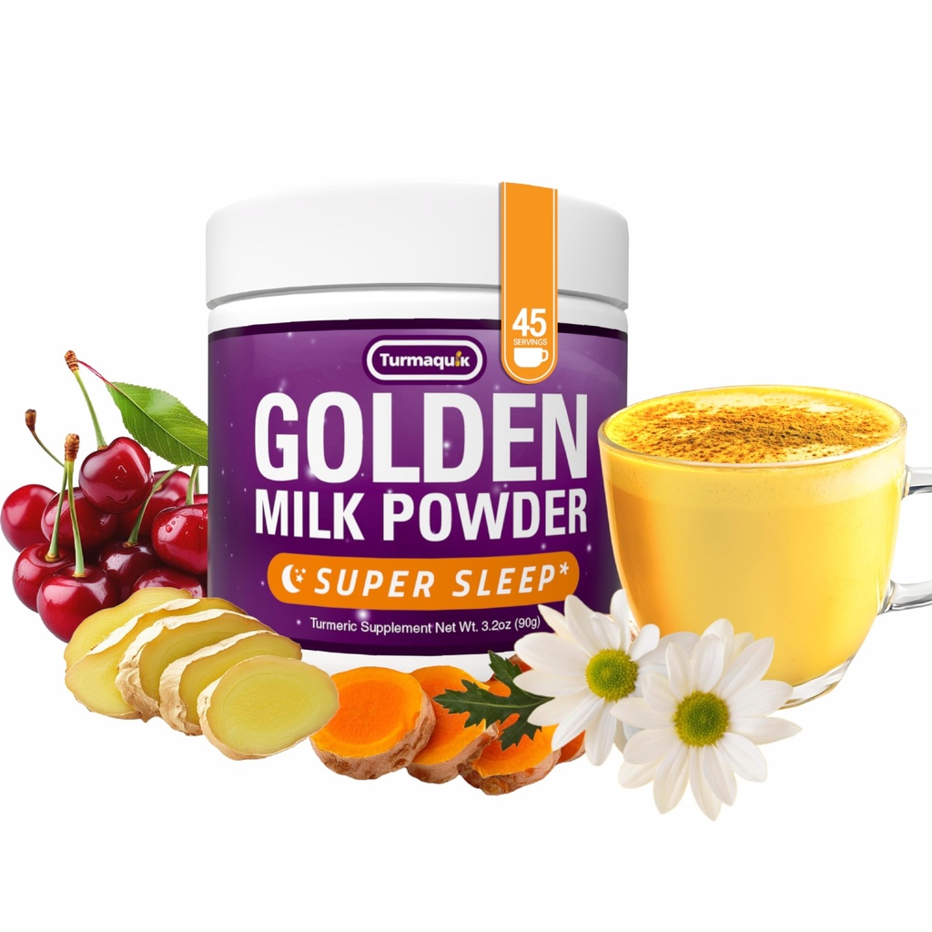 Turmaquik 3.2 Ounce Organic Golden Moon Milk Powder - Super Sleep Mieszanka z Melatoniny, Walerian, Rumianek, Balsam cytrynowy, Turmeric, Ginger, Czarny pieprz, Kurkumina, Cynamon i Kardamon