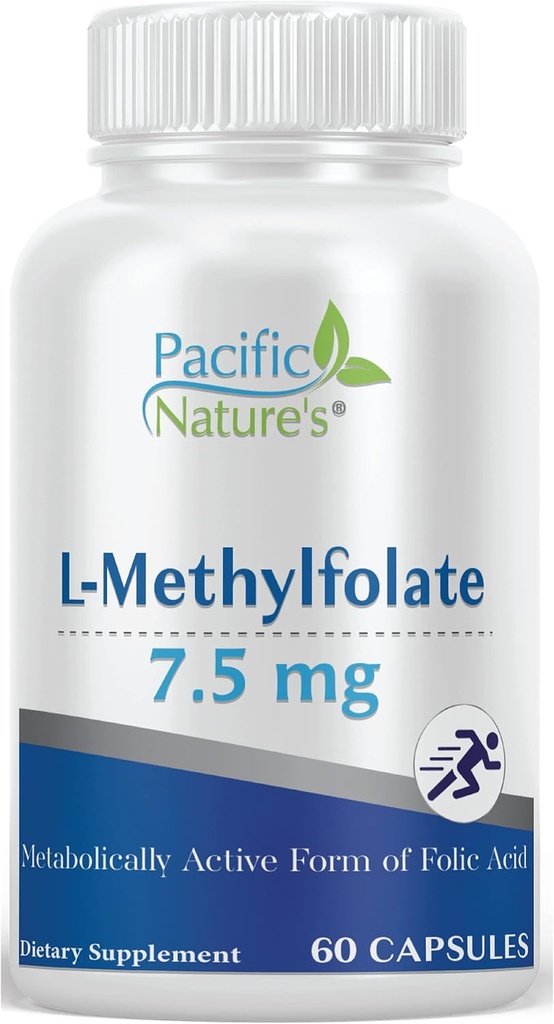 Pacific Nature 's L- Methylfolate 7.5 mg (60 kapsułek) Naturalna, Aktywna forma folianu dla ogólnego wsparcia zdrowia - Gluten Free, Non-GMO