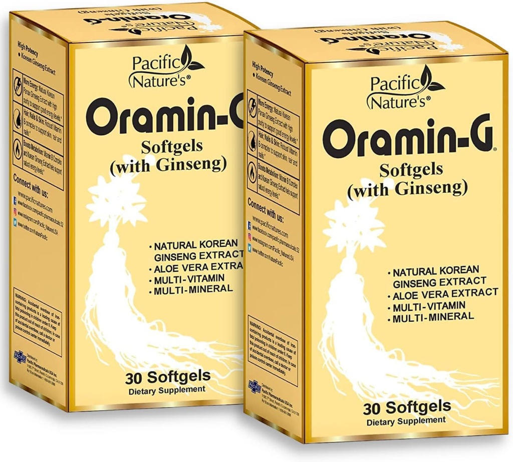 Pacific Nature 's Oramin G (30 Softgels) z koreańskim Ginseng, Aloe Vera, Witamina B Complex i Cynk for Energy, Immunitet, & Wsparcie odżywcze - Opakowanie 2