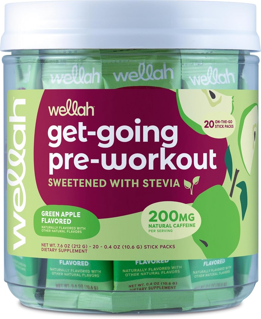 Wellah Get- Going Green Jabłko Smakowane wstępnie Workout Stickpack (20 Sług)
