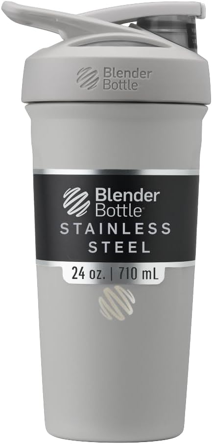BlenderBottle Sport Izolowana stal nierdzewna Shaker Butelka z drutu Whisk, 24- Ounce, Grey - Shakes protein & Hydration dla sportowców & Fitness Entuzjastów, Easy Mixing, Keeps Drinki zimne, Lockable Lid
