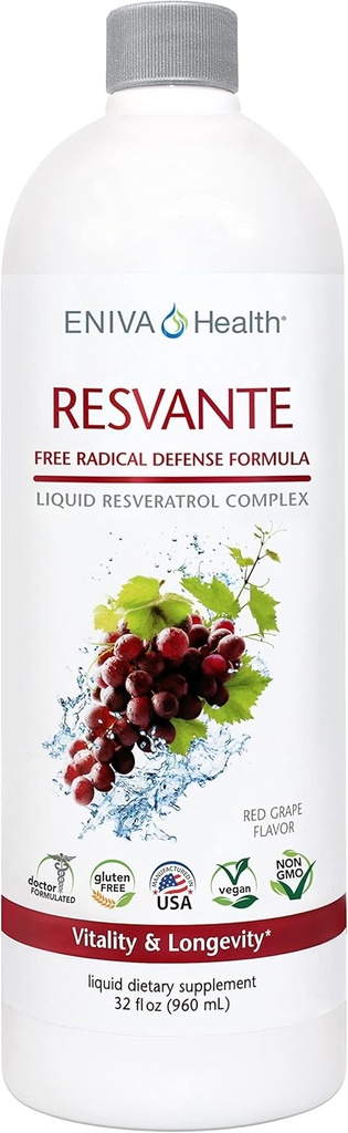 Eniva Resveratrol Supplement Anti- Aging Najwyższa moc Dostępna Czysta Eniva ResVante Płyn - 32 unce