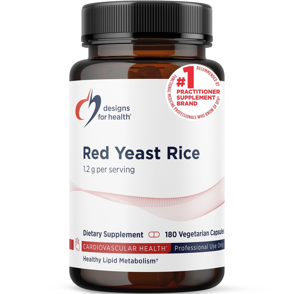 Designs for Health Red Yeast Rice Kapsułki - 1200mg (1,2g) Suplement do wsparcia zdrowia układu sercowo-naczyniowego - Non-GMO, Made with US- Grown Organic Red Yeast Rice (180 kapsułki)