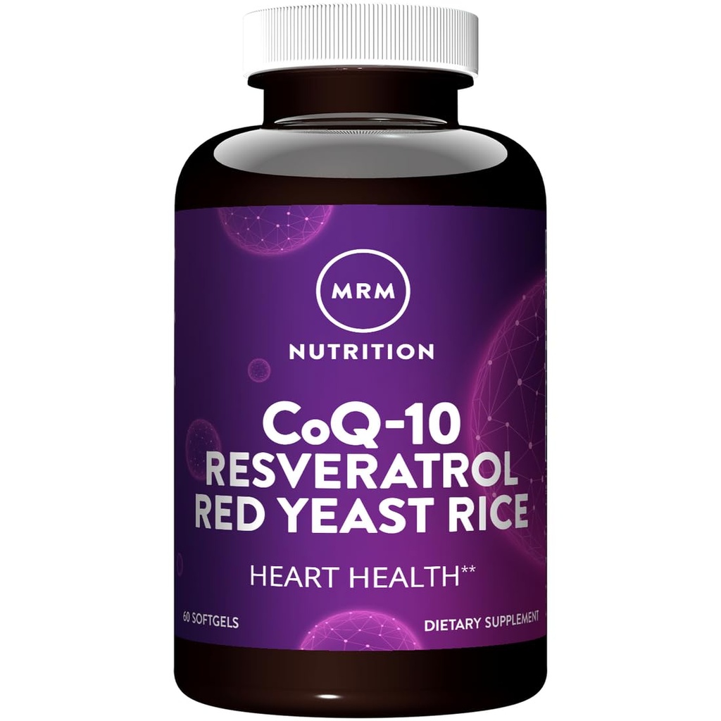 MRM Nutrition CoQ- 10 Resveratrol Red Yeast Rice 124; Wspiera zdrowie układu sercowo-naczyniowego i serca 124; Wolny od glutenu 124; Non-GMO Birth124; 30 Softgels