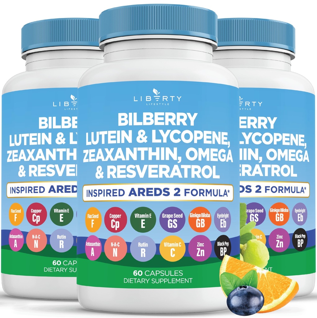 Eye Health Vitamin with Bilberry, Lutein & Zeaksantyna, Lycopene, Resveratrol, Grape Seed Extract Flaxseed Astaxanthin- AREDS 2- 180 Kapsułki