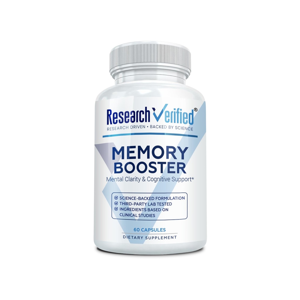 Research Verified Memory Booster - Suplement nootropowy - Wzmocnienie Cognition and Memory - Ginkgo Biloba, BioPerine - 60 Kapsułek - Non-GMO - Made in The USA