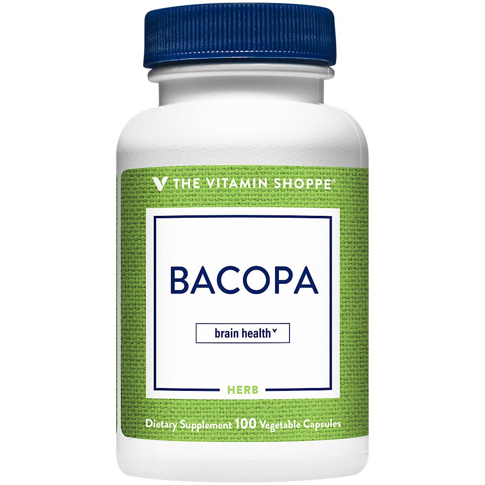 Witamina Shoppe Bacopa 500MG (Bacopa Monnieri), Klinicznie zbadany składnik, Herbal Brain Supplement Supplement, Raz dziennie (100 kapsułki)