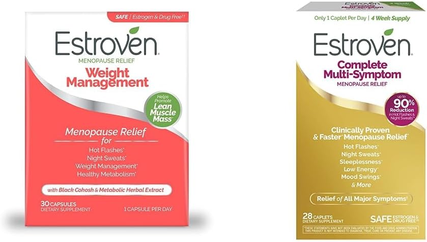 Estroven Weight Management for Menopause Relief, Zapewniają nocne poty & Hot Flash Relief, 30 CT + Kompletny wieloobjawowy suplement menopauzy dla kobiet, 28 CT, wolne od narkotyków i nie-GMO