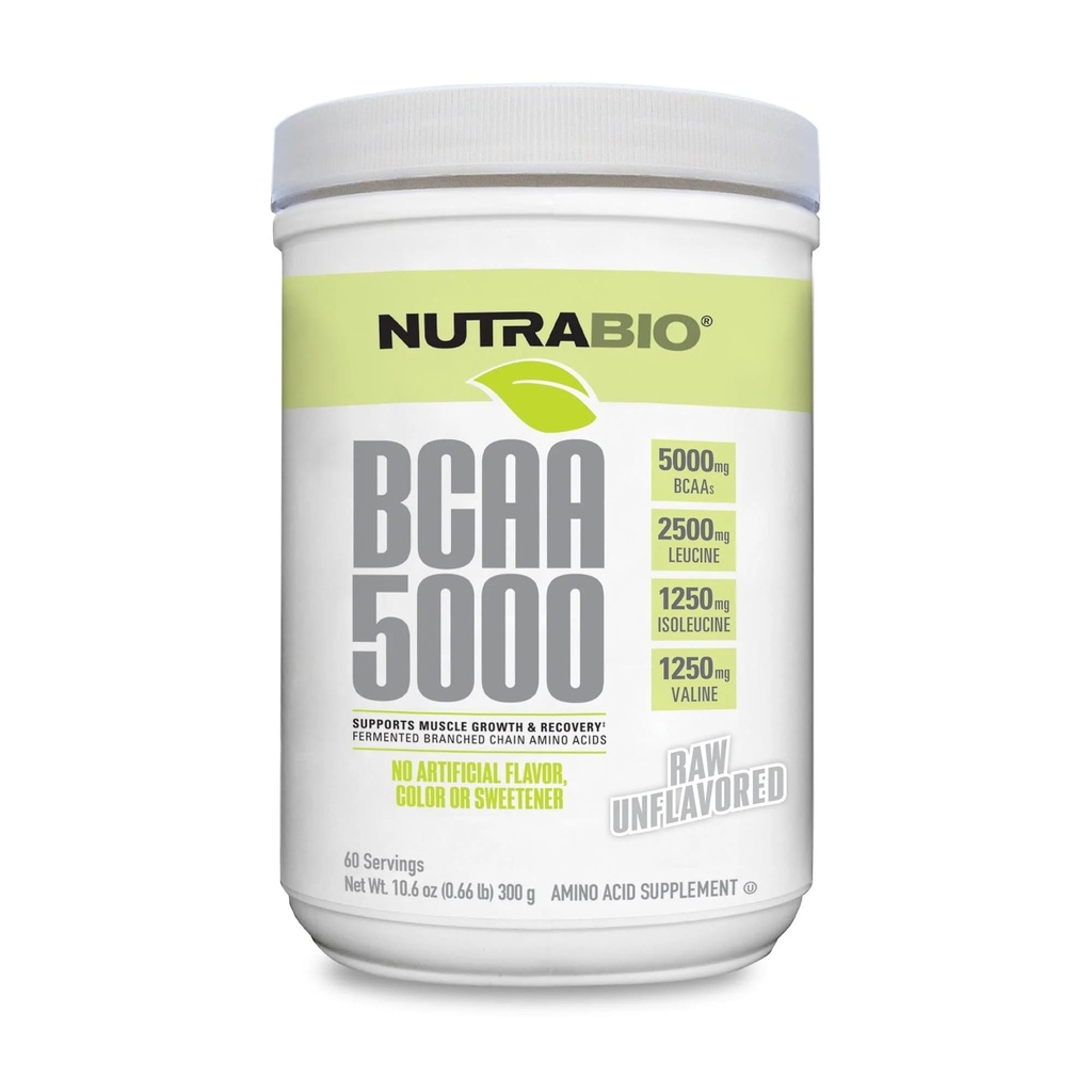 NutraBio BCAA 5000 Proszek - Sfermentowane Acids Branched Chain for Muscle Growth & Recovery - Natural Flavors, Sweeteners, and Coloring, Wegan, Gluten Free - Unflavored, 60 Służenie