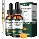 Magnezu Glycinate Liquid Drops Supplement, z Magnezu Glycinate 500mg Ashwagandha, L - Theanine, Rumianek -Wsparcie Stress Relief, Kości, Mięśnie, Mood Mango Flavor 2Pack