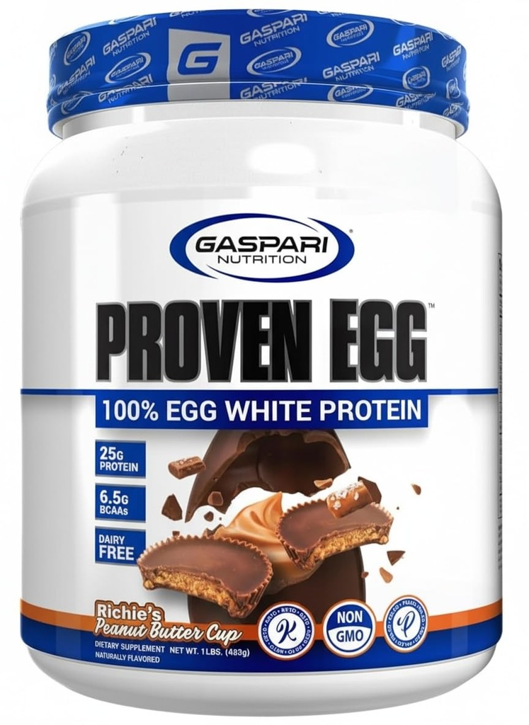 Gaspari Nutrition Proven Egg, 100% Białko białko białkowe jaja, 25g Białko, Keto Friendly, Wolny od mleka, Laktoza wolna, Wolny od soi (1lb, Masło orzechowe)