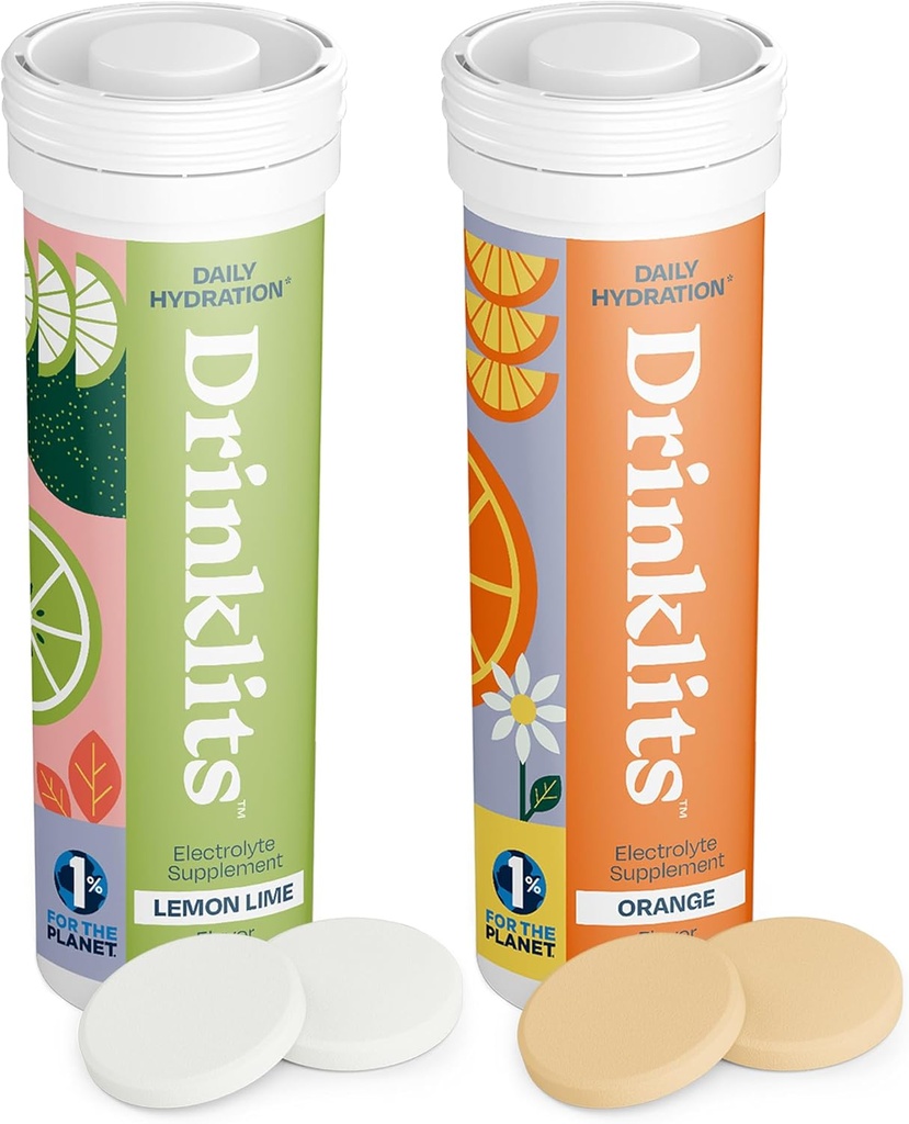 Drinklits Lemon- Lime & Orange Electrolyte Tablets (2) Korek rurowy 124; Citrus Daily Hydration Combo Pack 124; Delicious Natural Flavors - 0g Sugar - Daily Use 124; 20 Servings - 10 Tablets per Tube
