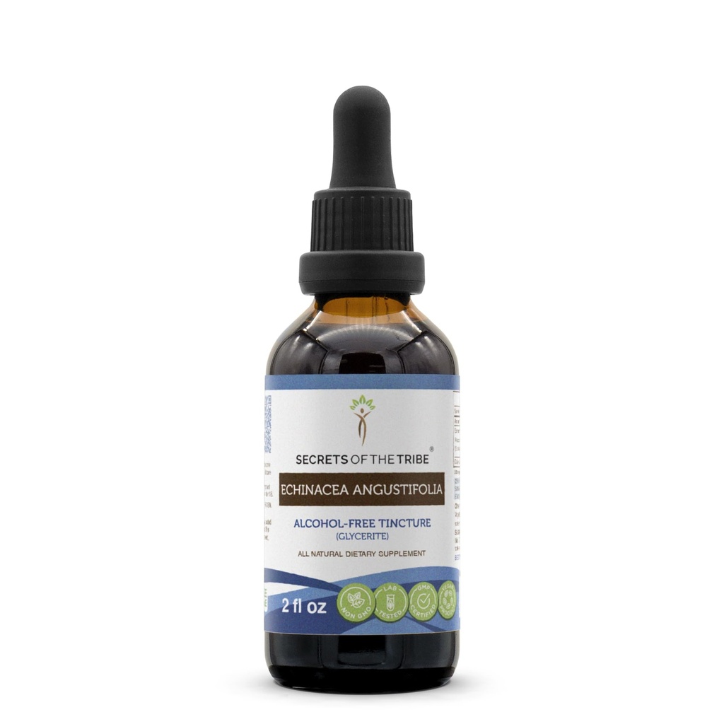 Tajemnice Tribe Echinacea Angustifolia Tincture Alcohol Free Liquid Extract, Odpowiednio hodowany Echinacea Angustifolia Dried Root (2 FL OZ)