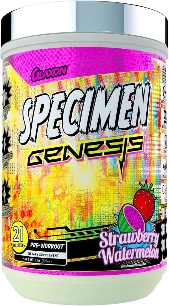Specimen Full Spectrum Wysoka stymulant Pre- Workout Powder Building 124; Nadładowana energia & Pompy mięśniowe + Focus & Hydration Adult 124; Wielki aromat Far- Out (Truskawkowy Arbuz V3)