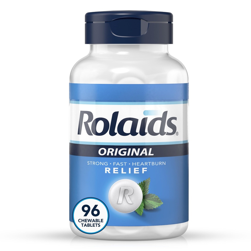 Rolaids Oryginalna siła Antacid, 96 Tabletki do żucia, Miętowy aromat, Oryginalna siła Heartburn Relief