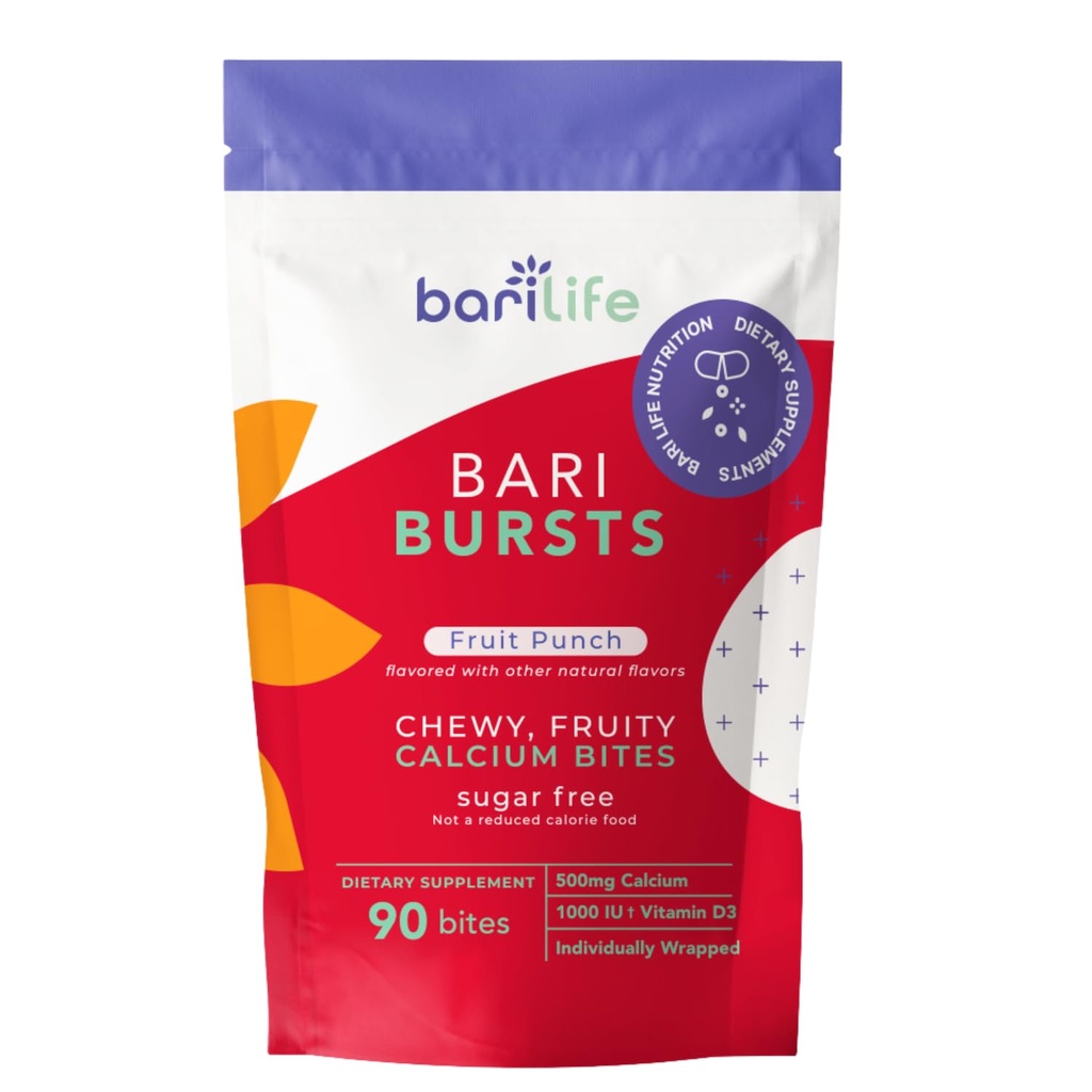 Cytrynian wapnia Bariatryczny Wapnia Chews z 1000 IU Witamina D3 - Idealny dla Pacjentów Bariatrycznych - BariBurst przez Bari Life (Fruit Punch)