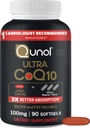 Qunol Ultra CoQ10 100mg Softgels- 3x Lepsza Absorpcja, Przeciwutleniacz do Heart Health & Energy Production, Koenzym Q10 Witaminy i suplementy, 3 Dostawy Miesiąc, 90 Liczba