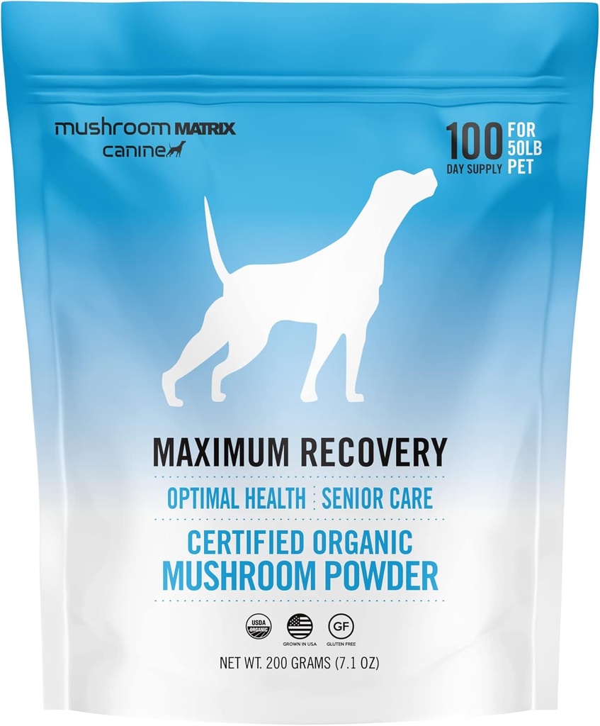 Om Mushroom Matrix Maksymalny odzysk Mushroom Pet Supplement Powder, Wspiera optymalne zdrowie i opieki nad osobami starszymi dla psów i kotów, 200 gramów, 7.1 oz