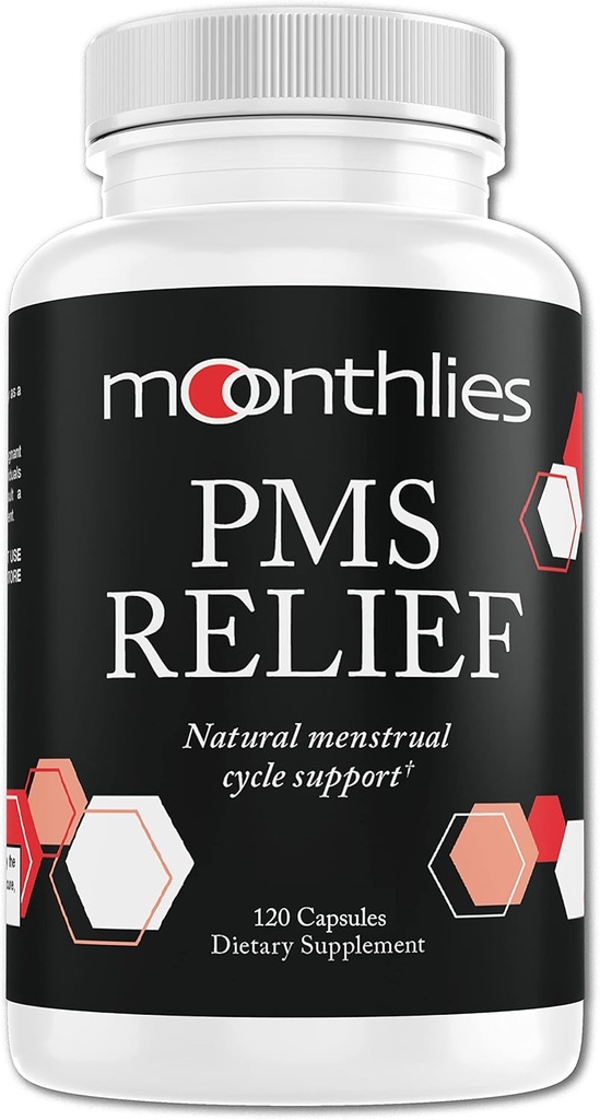 Moonthlies PMS Relief Supplement for Women Menstrual Cycle Support - Naturally balance Mood Swings, Kroki w czasie, wzdęcia, Zmęczenie, Zatrzymanie wody, PMDD, Perimenopauza (60 Day Supply 120 Kapsułki)