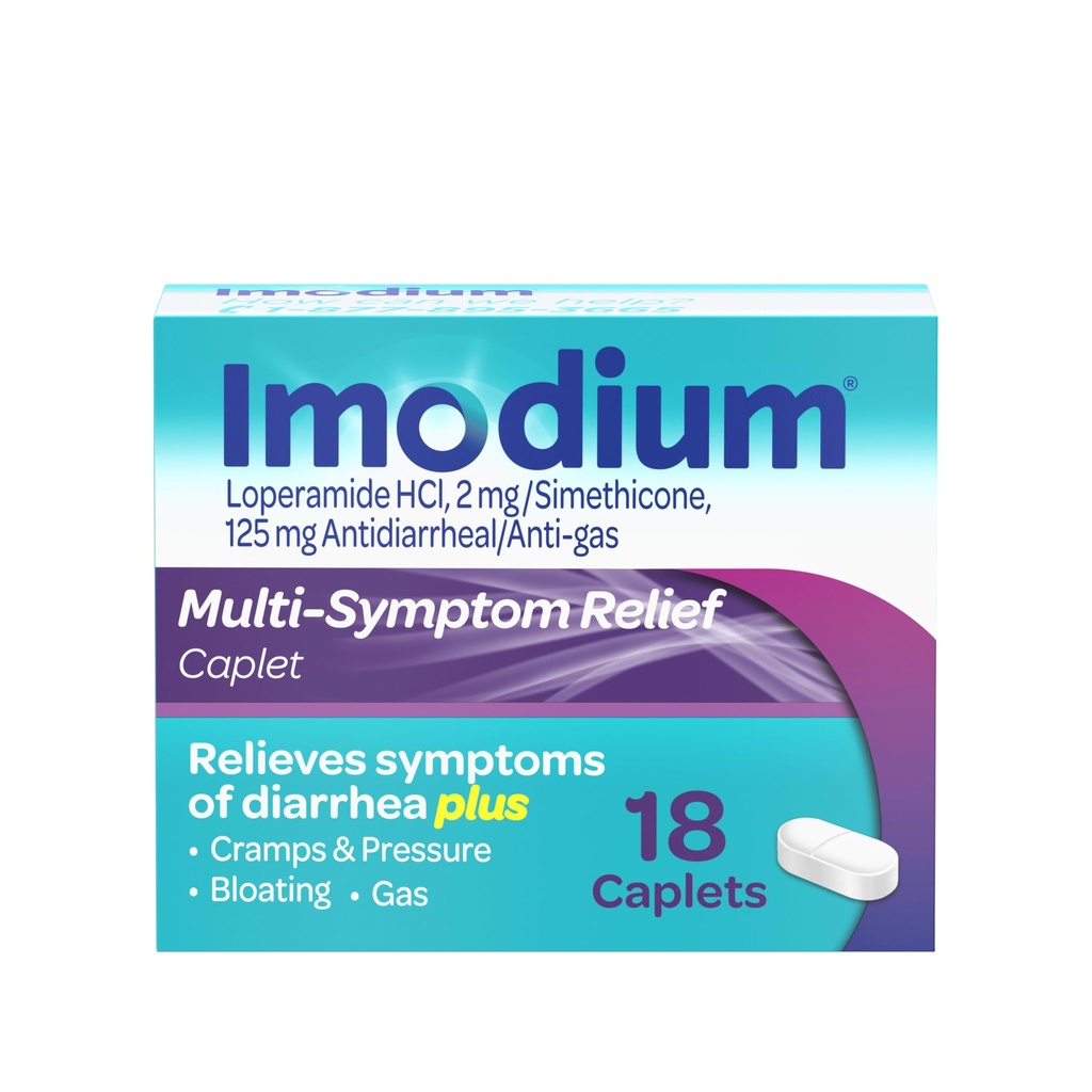 Imodium Multi- Symptom Relief Caplets, Loperamid Hydrochloride & Simeticon Anti- Diarrheral Medicine for The Relief of Diarrhea, Gas, Bloating, Cramps & Pressure, HSA / FSA