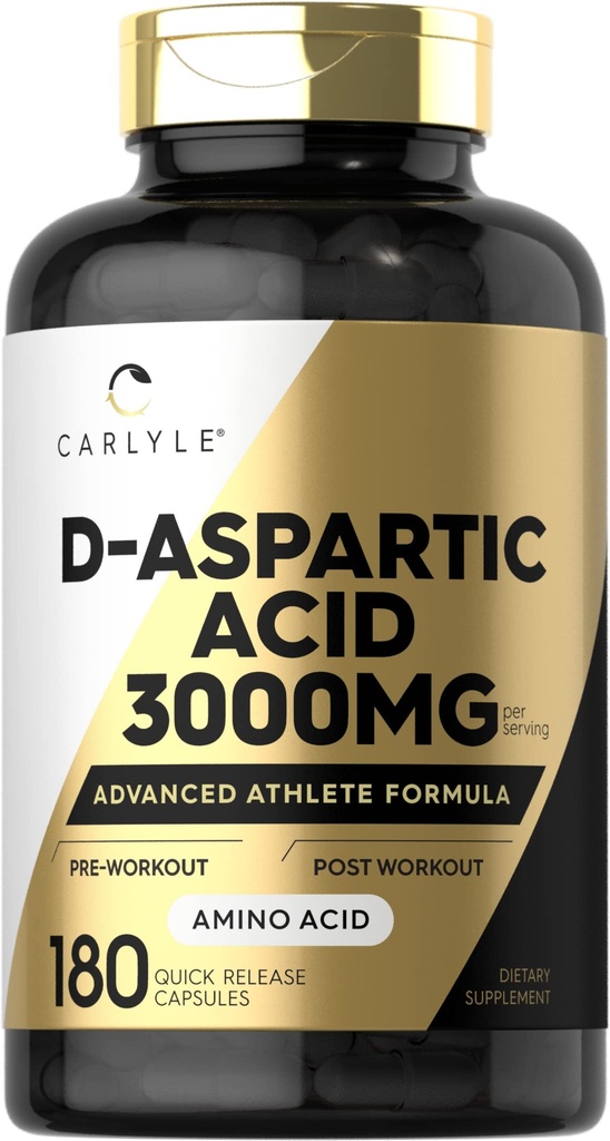 Carlyle D Aspartic Acid Capsules 3000mg < 124; 180 Hrabia < 124; DAA Suplement dla mężczyzn i kobiet 124; Advanced Athlete Formula < 124; Non - GMO & Gluten Free