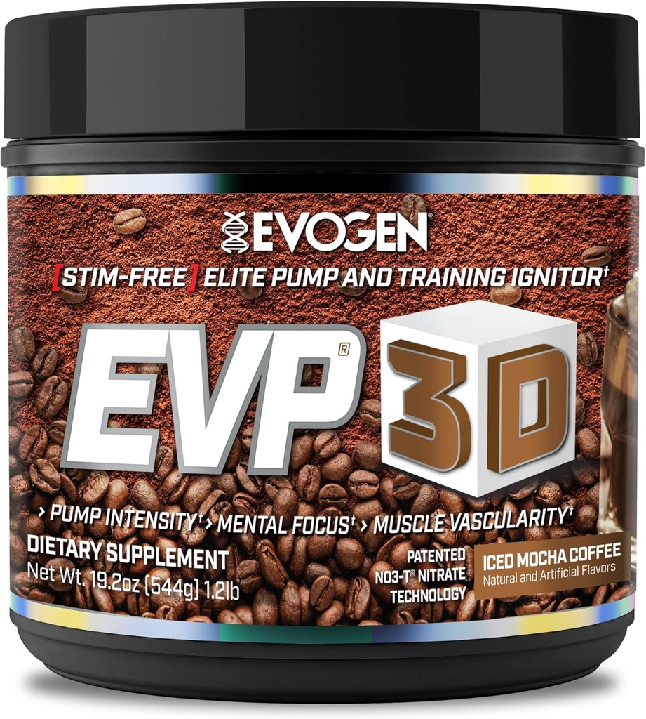 Evogen EVP 3D - Stim Free Pre Workout Proszek dla mężczyzn i kobiet 124; Sugar Free Non Stim Precuting z Beta Alanine i Creatine for Energy & Pump Budapest 124; Iced Mocha Kawa 124; 40 Służenie