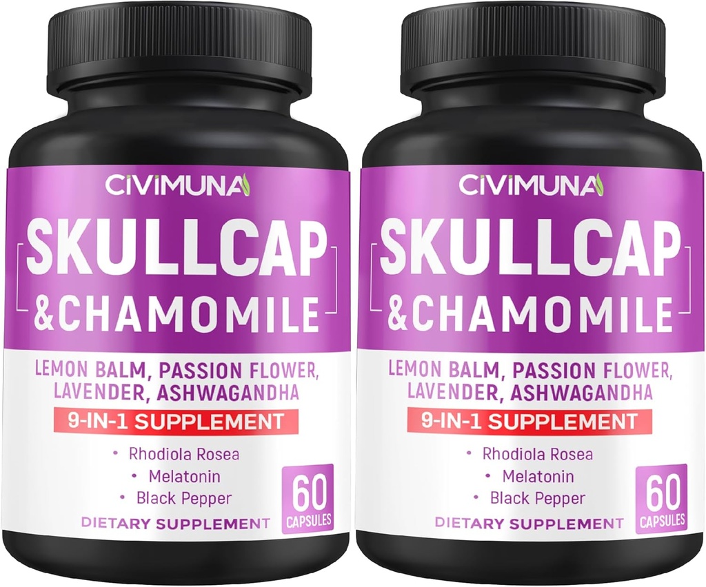 Kapsułki ze Skullcap, rumianek, balsam z cytryną i więcej - 120 Kapsułek dla 4 miesięcy dostaw (Opakowanie po 2)