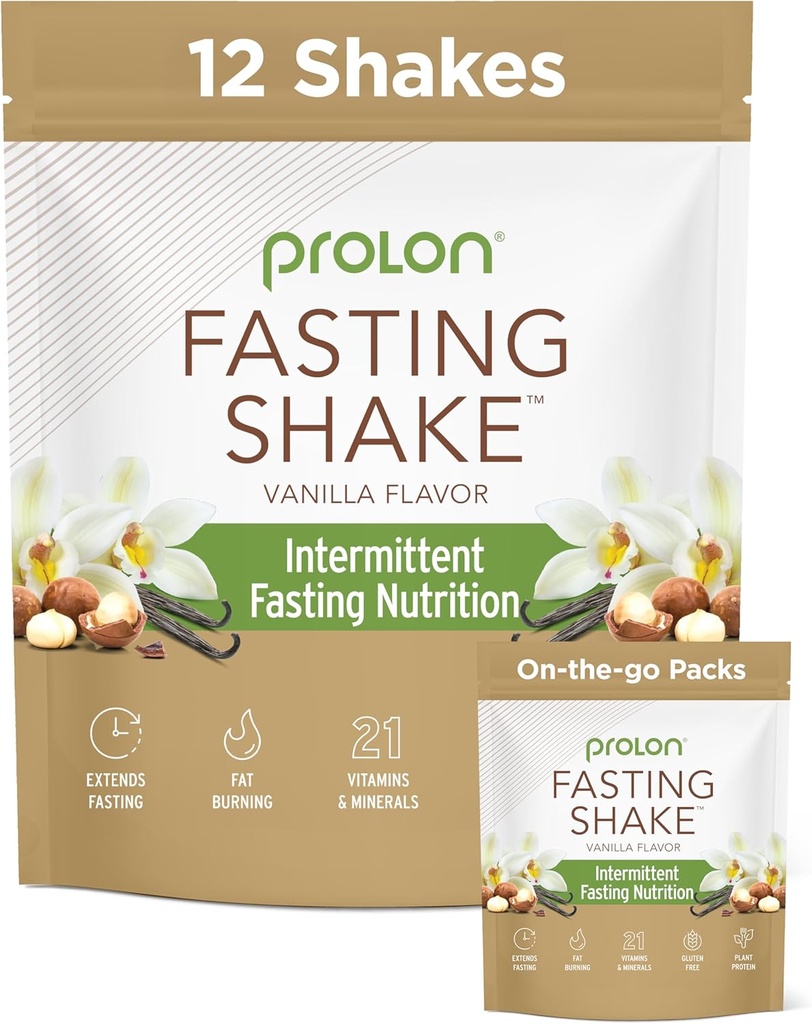 Prolon Przerwalny napój postu Mix 124; Wstrząs do przerywanego postu 124; Witaminy, włókno włókniste, białko oparte na roślinach, Superfoods Bis124; Keto, Vegan, Gluten Free, Dairy Free 124; Wanilia (12 ct)