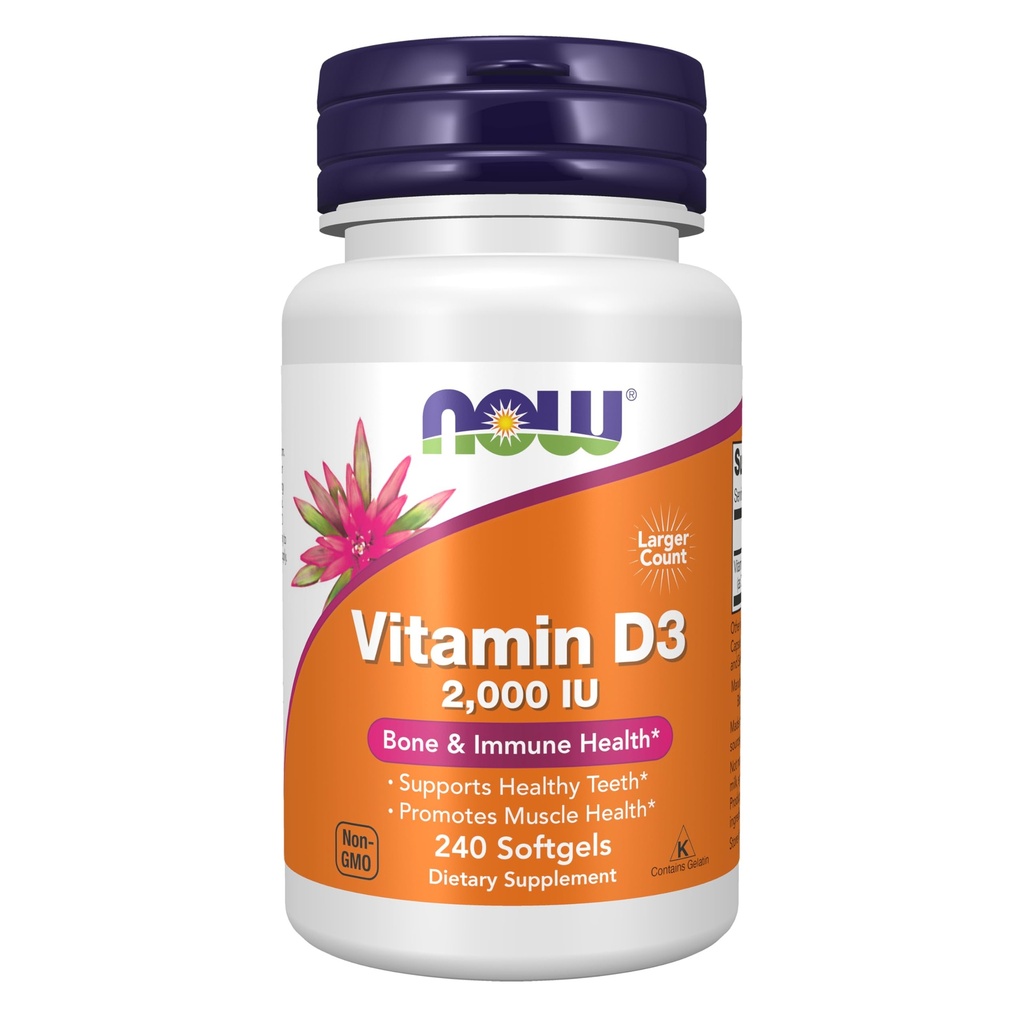 Teraz suplementy żywności, Witamina D-3 2000 j.m., Wysoka potencja, Wsparcie strukturalne *, 240 Softgels