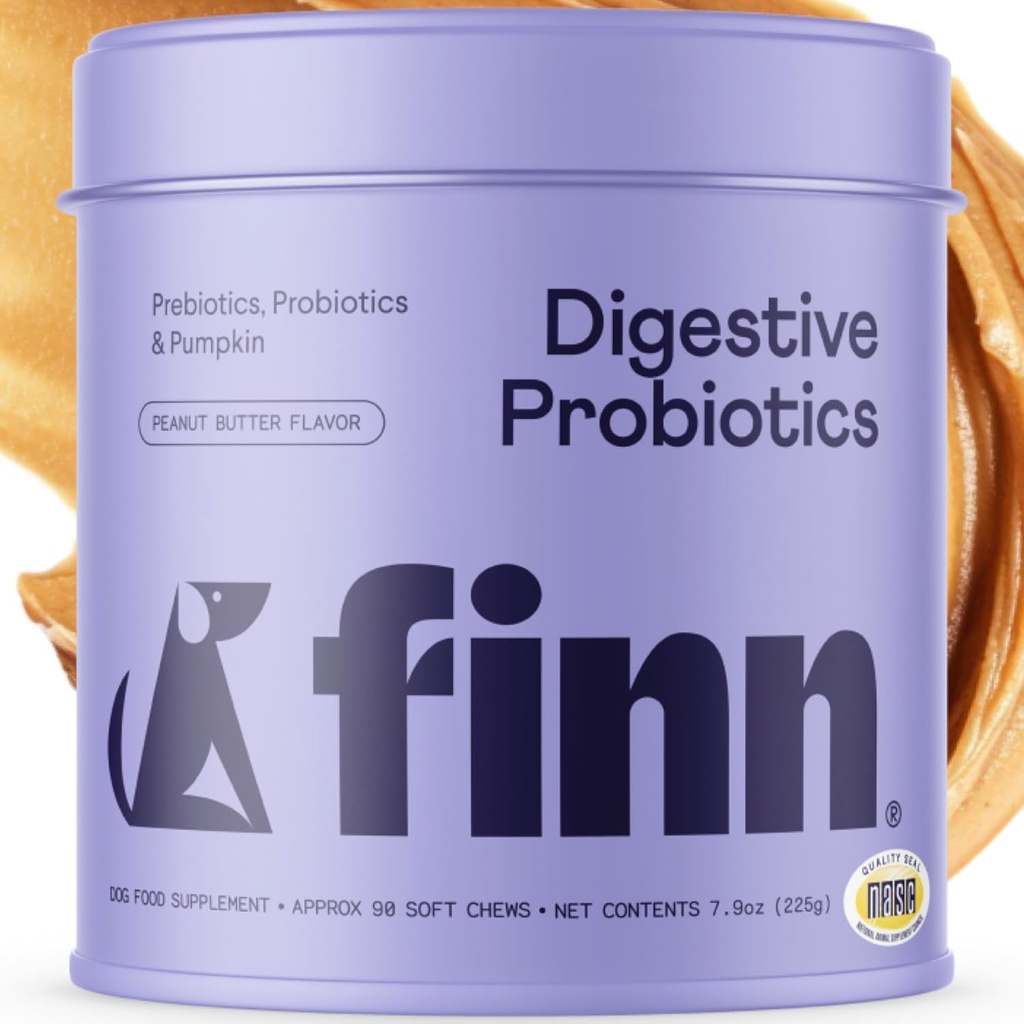 Finn Digestive Probiotics for Dogs - Kompletne Digestive System Support with Pumpkin, Prebiotics, & Live Probiotics - Vet Recommended & Made in The USA - 90 Soft Chews (Masło orzechowe)