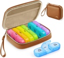 AUVON Cotygodniowy Pill Organizator 3 razy dziennie, Duży Pill Box 7 dzień z PU Leather Bag, Protabel Travel Pill Case Medication Reminder, Daily Pill Box 3 razy dziennie Vitamin, Oleje rybne, Suplementy