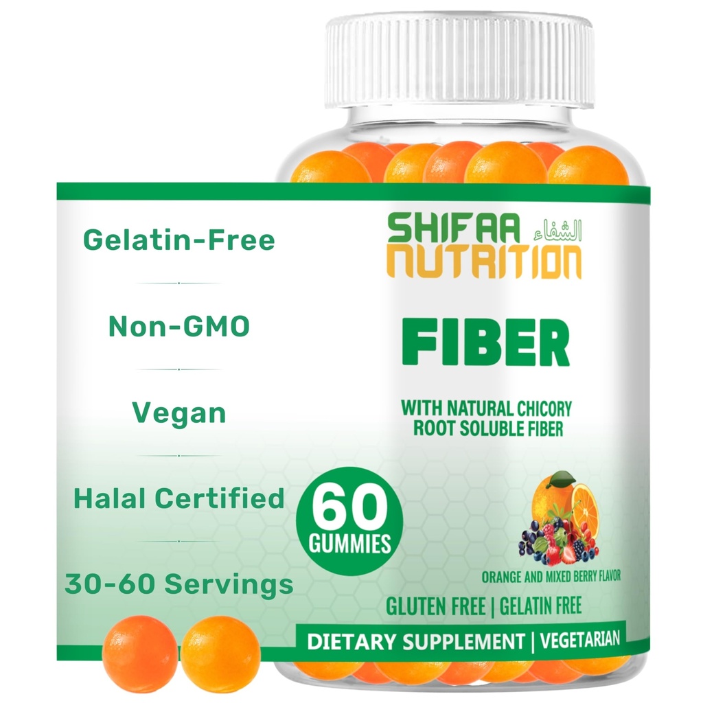 SHIFAA NUTRITION Halal & Gluten Free Fiber Gummies for Kids & Adult Department 124; 4g, 30- 60 Servings Edin124; 60 Gummies Edin124; Poprawia Digestive Health, Immunity & Gut Health Edin124; Vegan Prebiotic Department 124; Non-GMO, Gelatin- Free