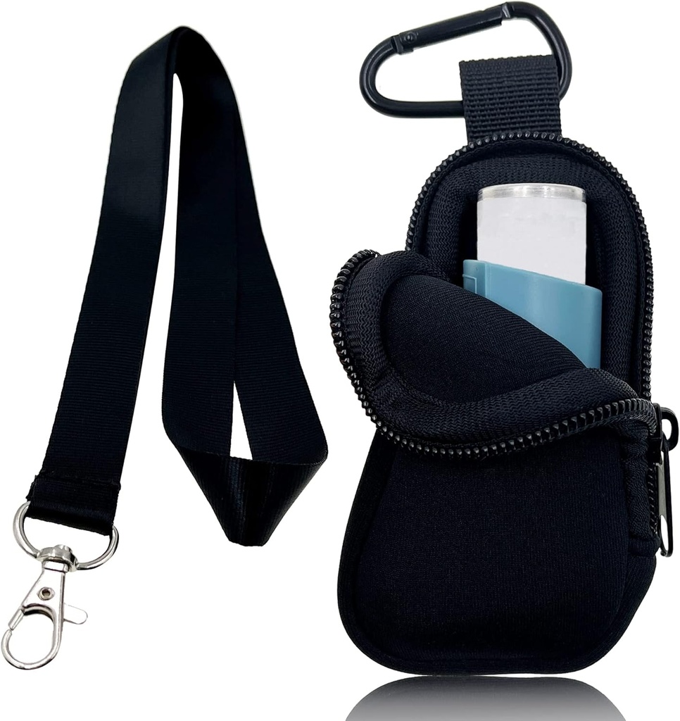Posiadacz Neoprene Travel Case for Asthma Inhaler, Handy Mini Bag for Inhaler for All Ages, Inhaler Nie zawiera (czarny)
