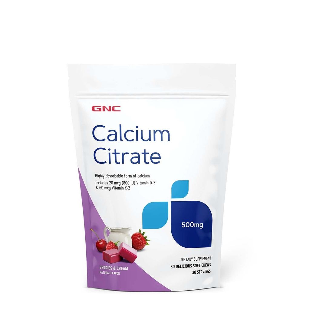 GNC Wapnia Citrate 500mg Soft Chews, Wysoko Absorbowalna Forma Wapnia, Jagody & Śmietanka, 30 Hrabia