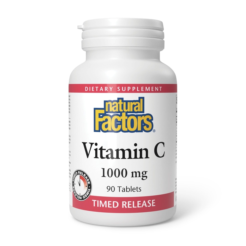 Czynniki naturalne - Witamina C 1000mg uwalnianie czasu, mocna ochrona przeciwutleniaczy, 90 tabletek