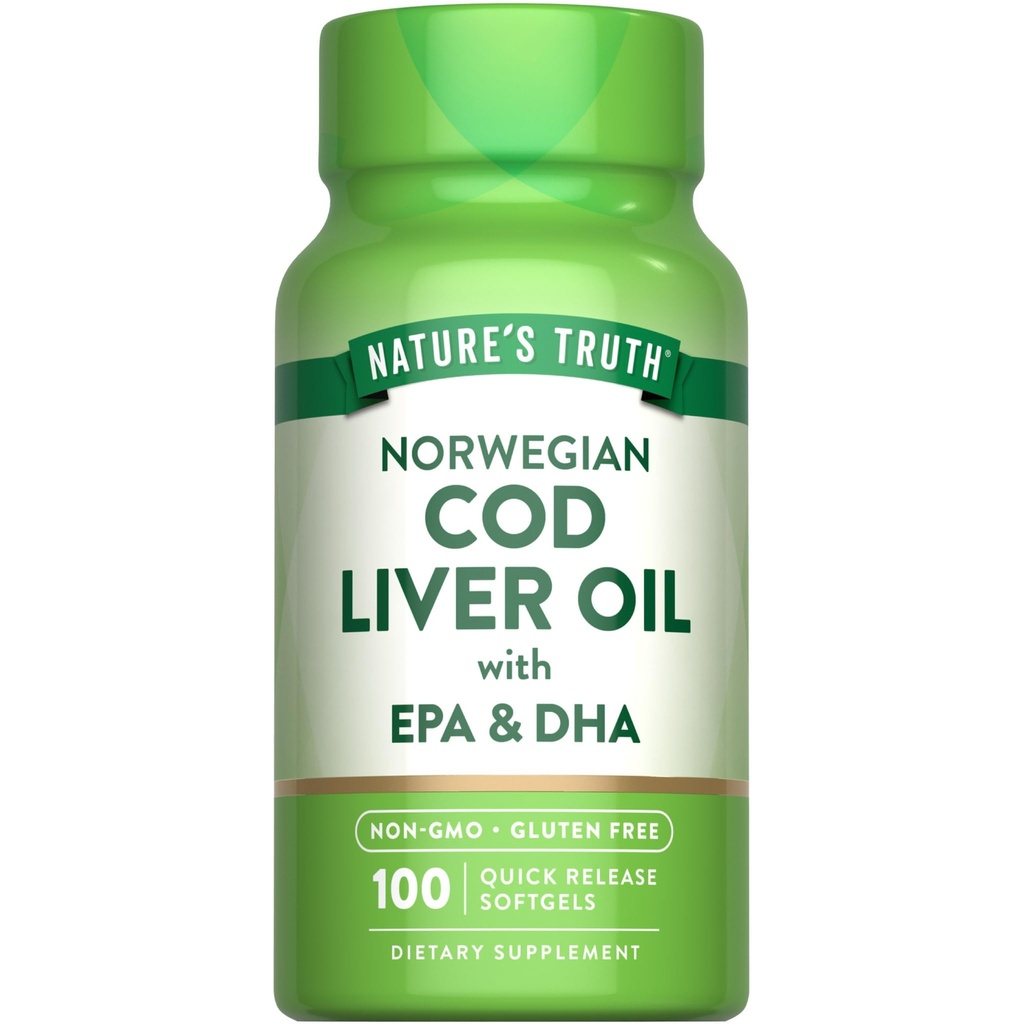 Nature 's Truth Norwegian Cod Liver Oil 124; 100 Softgels Between 124; z EPA & DHA Between 124; Non-GMO & Gluten Free Supplement
