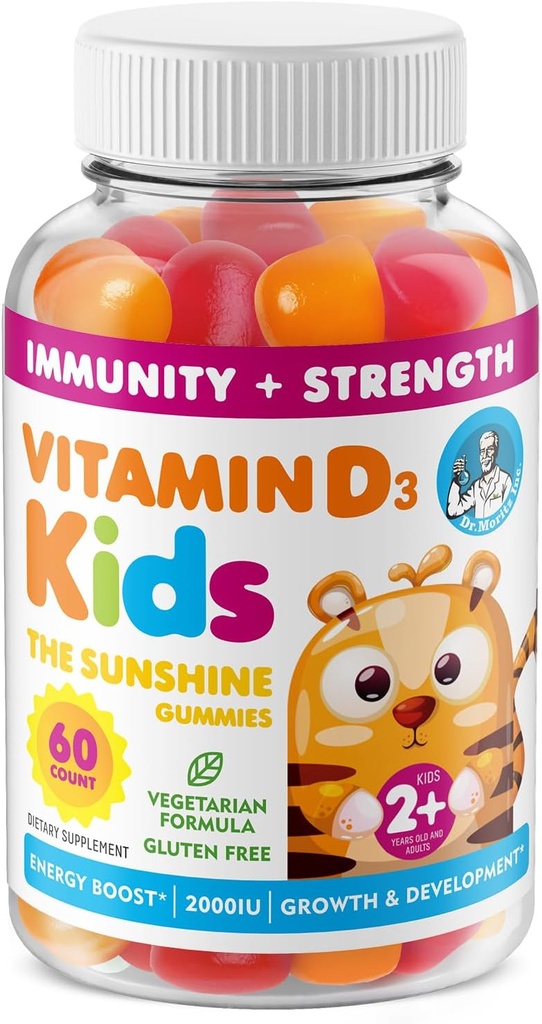 Witamina D3 Gummie dla dzieci i dorosłych 2000 j. m. - Wchłanianie Witamina D Suplementy dla dzieci Gummie - Wegetarianin, Wsparcie immunologiczne D3 dla dorosłych i dzieci (60 Hrabia)