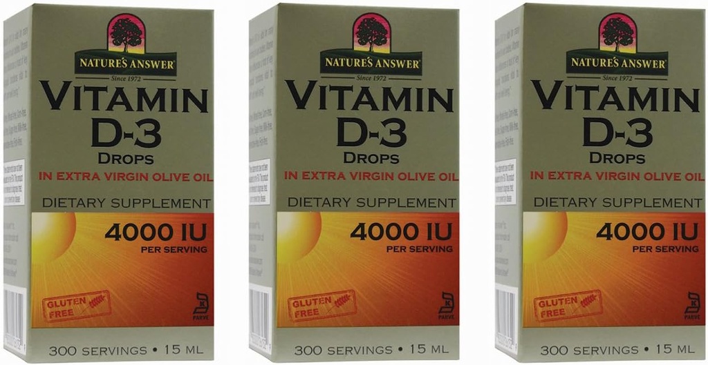 Odpowiedź natury Witamina D-3 Krople 4000 LU, 0.5 -Ounce, 3 liczba