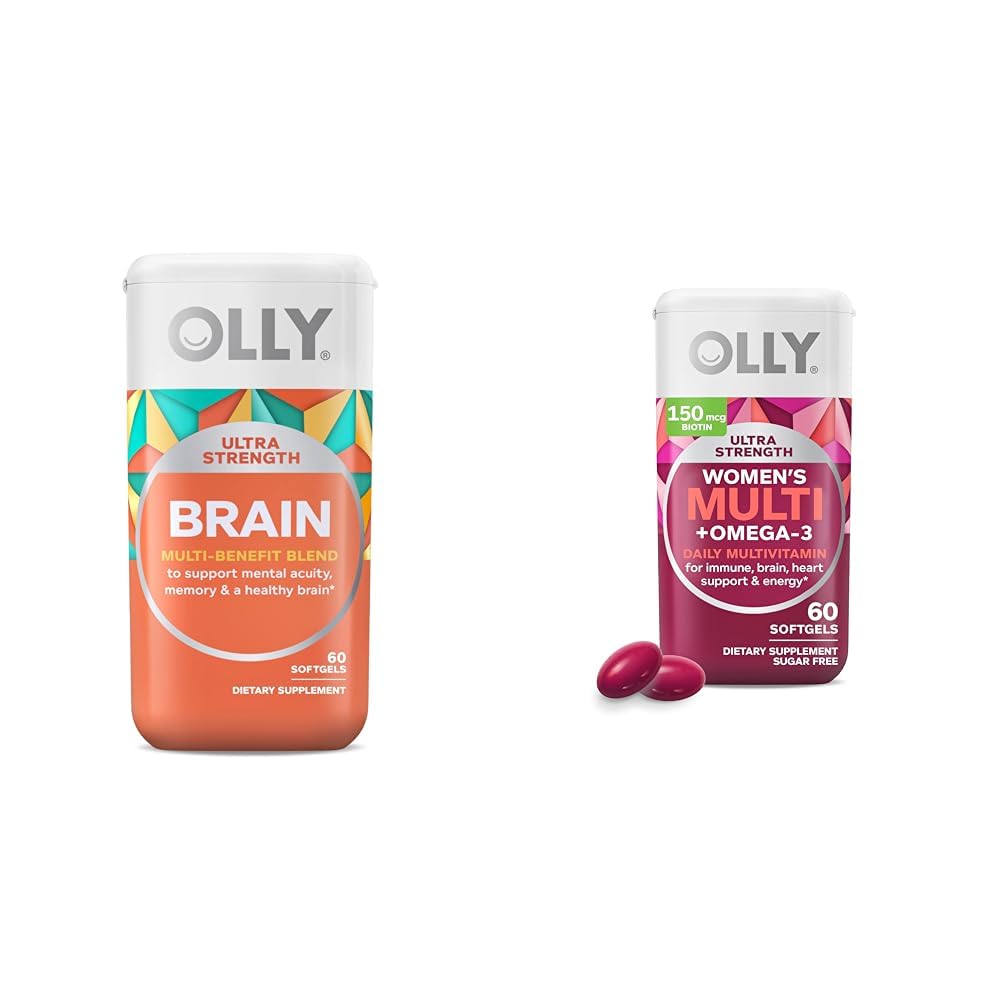 OLLY Ultra Siła Softgels mózgu, Nootropowe, Wspiera zdrowe funkcje mózgu, Pamięć, Focus & Ultra Kobiety multi Softgels, Ogólne Zdrowie i Wsparcie immunologiczne, Omega- 3, Żelazko, Witaminy A, D