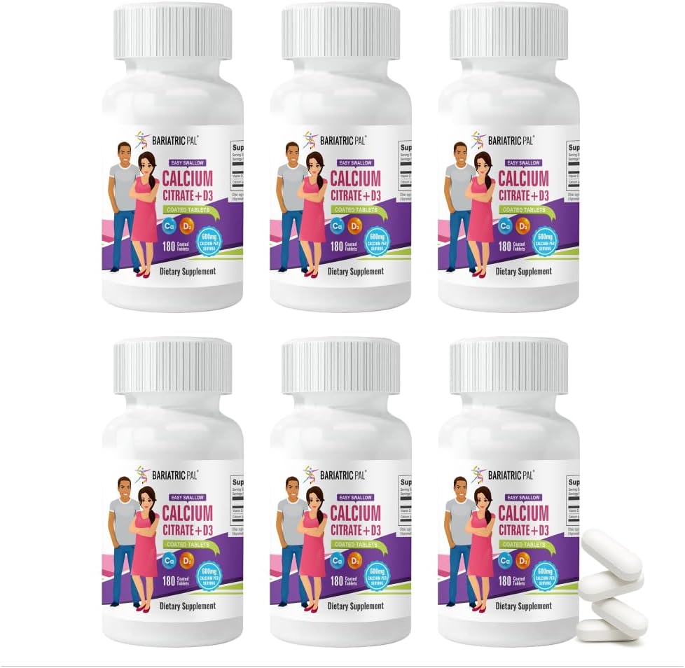 BariatricPal Easy Połknięcie Cytrynian wapnia (600mg) i D3 Tabletki powlekane (180- Day Supply)