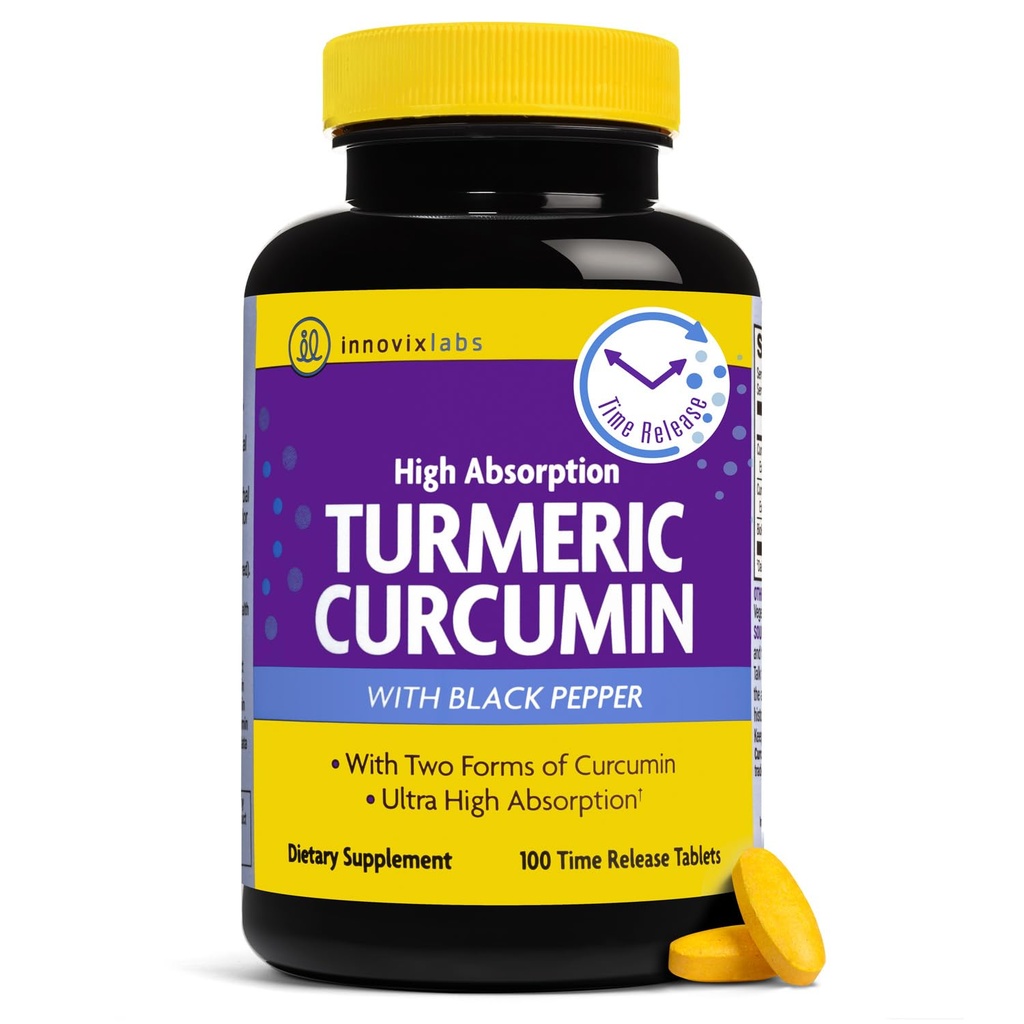 InnovixLabs Kurkumina Turmerowa z ekstraktem Black Pepper - Wysoka Absorpcja Turmeric i Kurkumina Suplementy z BioPerine, C3 Reduct & Curcumin C3 Complex - 100 Tablety uwalniające czas