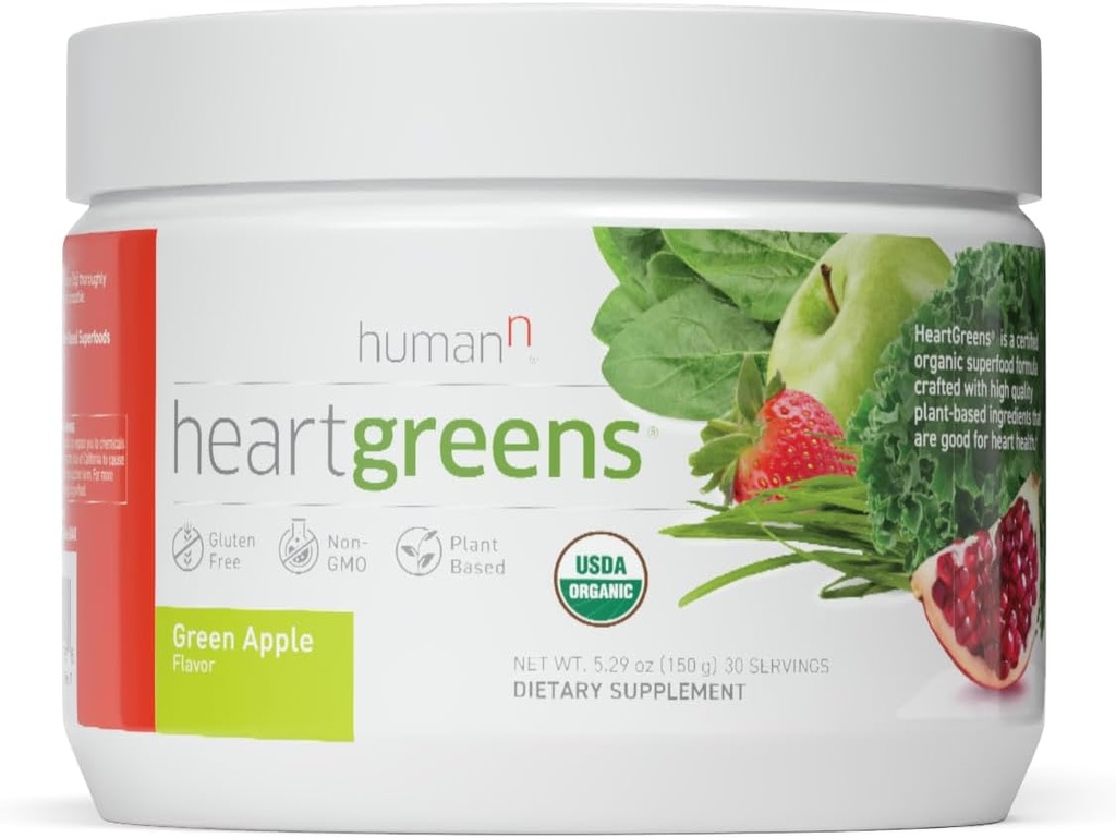 Humanin HeartZieloni 124; Superfood Organic Powder z Wheatgrass, Kale, Spinach i Spirulina, USDA Organic Non-GMO, z The Makers of SuperBets (Green Apple Flavor, 5.29- unce